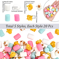 100個の樹脂カボション  模造綿菓子  ミックスカラー  11.5~15x11~14x10.5~11.5mm  5色  20個/カラー&nbsp;RESI-SC0006-86A