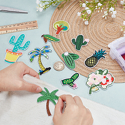 木 サボテン 花 刺繍 布 アイロン接着/縫い付けパッチ  アップリケ  ミシンクラフト装飾  ミックスカラー  46~93x26~60x1.3~1.8mm  10個/セット&nbsp;PATC-MA0001-26