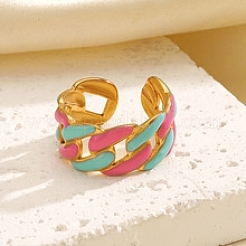 女性用304ステンレススチールカフオープンリング  エナメル  ゴールドカラー  9.5mm  内径：17.2mm&nbsp;LS-RJEW-I113-02G-01