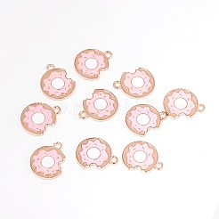 合金エナメルチャーム  ドーナツ  模造食品  ピンク  ライトゴールド  18.5x15.5x1.5mm  穴：1.5mm&nbsp;CD-TAC0001-13KCG