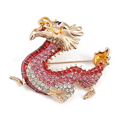ドラゴン合金ラインストーンブローチ  飛龍エナメルピン  ライトゴールド  レッド  47x51mm&nbsp;JEWB-S022-09C