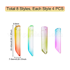 32色ツートンガラスペンダント8個  トップドリルビーズ  弾丸  ミックスカラー  25~40x7~8x6~7mm&nbsp;GLAA-BC0001-13