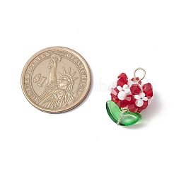 ガラスチャーム  花  ガラスシードビーズと304ステンレススチールループ付き  多面カット  ファイヤーブリック  22x15.5mm  穴：3mm&nbsp;PALLOY-MZ00672-05