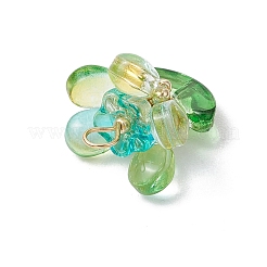 真鍮ガラスの花のペンダント  ミディアムシーグリーン  22x18.5x18.5mm  穴：3.5x3.5mm&nbsp;PALLOY-MZ00630-03