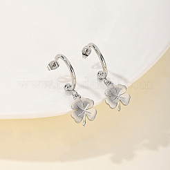 ステンレススチールのクローバーダングルスタッドピアス  銀  36x13mm&nbsp;FD4854-2