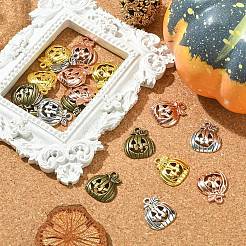 20 個 4 色チベットスタイルハロウィンカボチャジャックオーランタン合金ペンダント  鉛フリー＆カドミウムフリー  ミックスカラー  18x16x3mm  穴：1.8mm  5個/カラー&nbsp;TIBEP-YW0001-44