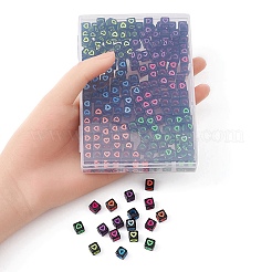 210個6色不透明ホワイトアクリルヨーロピアンビーズ  大穴ビーズ  ハートを持つキューブ  ブラック  7x7x7mm  穴：4mm  35個/カラー&nbsp;MACR-YW0002-75B