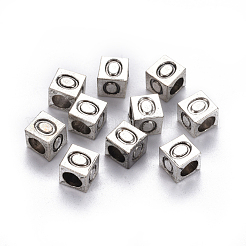 合金ヨーロピアンビーズ  大穴ビーズ  番号の立方体  アンティークシルバー  NUM。0  7x7x7mm  穴：5mm&nbsp;LS-PALLOY-WH0065-52J