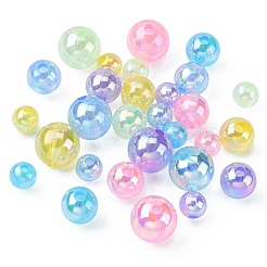 18 スタイル透明レインボー虹色アクリルビーズメッキ  ラウンド  ミックスカラー  6~10mm  穴：1.8~2mm  654個/箱&nbsp;MACR-YW0002-09