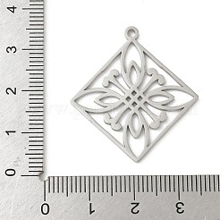 304ステンレスペンダント  花と菱形  中空  ステンレス鋼色  32.5x29.5x1.5mm  穴：1.5mm&nbsp;STAS-G355-09P