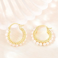 真鍮製フープピアス  プラスチック模造パールと  リング形状  鉛フリー＆カドミウムフリー  長持ちメッキ  ラックめっき  18KGP本金メッキ  23.5x22x5mm&nbsp;EJEW-Z164-15G