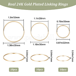 30 個 3 スタイル真鍮リンクリング  長持ちメッキ  丸いリング  24KGP本金メッキ  22~35x1mm  内径：20~33mm  10個/スタイル&nbsp;KK-BBC0008-93