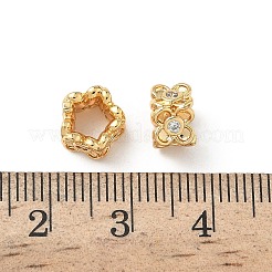 真鍮製マイクロパヴェキュービックジルコニアヨーロピアンビーズ  ニッケルフリー  18KGP本金メッキ  花の大きな穴ビーズ  透明  8x8x5mm  穴：4.5x4.5mm&nbsp;KK-Z136-60G