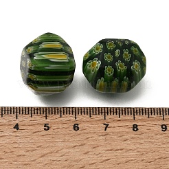 手作りミッレフィオーリガラスビーズ  ナゲット  多面カット  濃い緑  21~22x17~18x17~18mm  穴：1mm&nbsp;LAMP-C025-01D