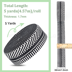 チロリアンテープ  ジャカードリボン  縞模様  ブラック  1-1/2インチ（38mm）  約4.7~4.8ヤード/ロール&nbsp;SRIB-WH0011-069B