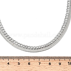 304ステンレススチールツイストチェーンフラットスネークチェーンダブルレイヤーネックレス  変色しない  ステンレス鋼色  20.08インチ（51cm）&nbsp;NJEW-D350-03P