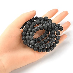 天然溶岩岩ビーズ連売り  ラウンド  ブラック  8mm  穴：1mm  約50個/連  15.7インチ（40cm）&nbsp;G-YW0002-07