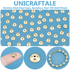 304ステンレススチールビーズキャップ100個  花弁のない  18KGP本金メッキ  8x2.5mm  穴：1mm&nbsp;STAS-UN0057-85