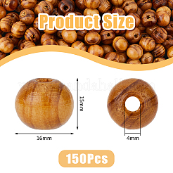 天然木のビーズ  染め  ラウンド  バリーウッド  16x15mm  穴：4mm  150pc&nbsp;WOOD-DC0001-16A