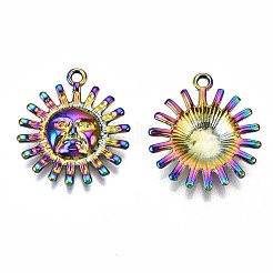 レインボーカラーアロイペンダント  カドミウムフリー＆鉛フリー  太陽  22x19x3mm  穴：1.6mm&nbsp;PALLOY-S180-033-RS