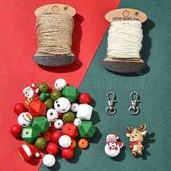 クリスマスのDIYペンダントデコレーションキット  シリコーン焦点ビーズを含む  木材ヨーロッパのビーズ  ジュートコード  合金製回転式ナスカンカニカン  ミックスカラー  30.5x11mm  穴：5x10mm&nbsp;DIY-FS0010-31