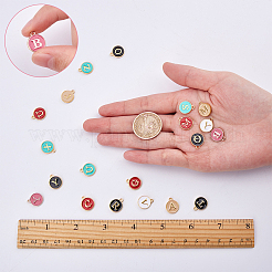 金メッキ合金エナメルチャーム  エポチャーム  アルファベット付きのフラットラウンド  a～zの文字  ミックスカラー  14x12x2mm  穴：1.5mm  156個/箱&nbsp;ENAM-SC0001-36G