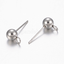変色しない201ステンレススチールスタッドピアス金具  カン付き  ラウンド  ステンレス鋼色  16x5mm  穴：2mm  ピン：0.8mm&nbsp;STAS-H434-57P