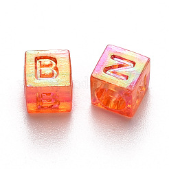 透明なアクリルビーズ  水平穴  ABカラーメッキ  頭文字が混在するキューブ  ミックスカラー  6x6x6mm  穴：3mm  約3800個/500g&nbsp;TACR-R150-13