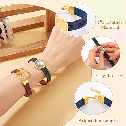 5個のDIY PUレザーコードブレスレット作成キット  10個のガラスカボション付き  ゴールドカラー  ブレスレット：7-3/4インチ（19.7cm）&nbsp;DIY-TA0012-05G