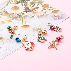 クリスマステーマライトゴールドアロイエナメルペンダント  カニカンとベルチャーム付き  クリスマスプレゼント＆キャンディケイン＆サンタクロース＆鹿＆木  ミックスカラー  27~36mm&nbsp;HJEW-JM00469