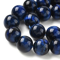 天然石タイガーアイビーズ連売り  ラウンド  染め＆加熱  ダークブルー  14mm  穴：1.2mm  約28個/連  15.35インチ（39cm）&nbsp;LS-G-P230-08-B-14mm