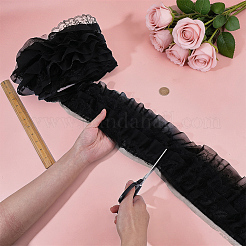 5ヤードフラワーポリエステルレーストリム  洋服アクセサリー用  ブラック  5-1/8インチ（130mm）&nbsp;OCOR-WR0002-15B
