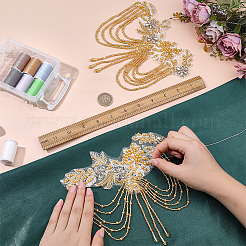花のコンピューター刺繍装飾アクセサリー  ラインストーンとガラスシードビーズ付き  DIY服用  バッグ  ズボンの装飾  ゴールド  190x184x5mm&nbsp;AJEW-WH0410-116A