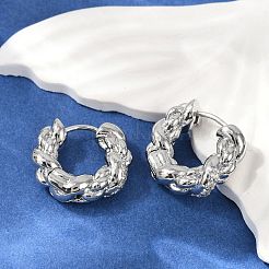 ツイスト真鍮キュービックジルコニアフープピアス  プラチナ  17.5x5x15.5mm&nbsp;EJEW-Q016-18P