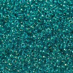 MIYUKIラウンドロカイユビーズ  日本製シードビーズ  （rr3742)ファンシーライニングティールグリーン  8/0  3mm  穴：1mm  約2111~2277個/50g&nbsp;SEED-X0055-RR3742