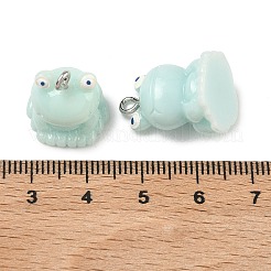 不透明樹脂ペンダント  カエルのチャーム  プラチナ鉄ループ付き  淡いターコイズ  19.5~21x15x15mm  穴：2mm&nbsp;RESI-A051-01P-10