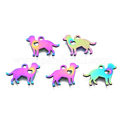 イオンプレーティング（IP）304ステンレススチール子犬ペンダント  ハートチャーム付きの犬  虹色  11x15.5x1mm  穴：1.5mm&nbsp;STAS-Q201-JN213
