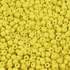 ガラスシードビーズ  不透明な色の種  DIYジュエリー作成用の小さなクラフトビーズ  ラウンド  きいろ  6/0  4mm  穴：1.5mm  約4500個/ポンド&nbsp;SEED-A010-4mm-42