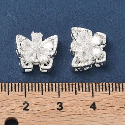 真鍮製マイクロパヴェキュービックジルコニアビーズ  蝶  925銀メッキ  透明  11x13x7mm  穴：1.4mm&nbsp;KK-C155-02S-01