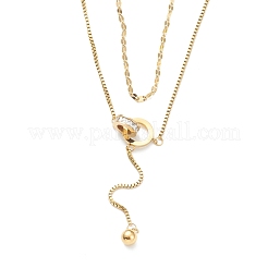 304ステンレススチール二重層ペンダントネックレス  クリスタルラインストーン付き  ミックスカラー  15.12インチ（38.4cm）&nbsp;NJEW-L458-085