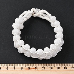 天然ホワイト翡翠のラウンドビーズマルチ連ブレスレット、男性用、女性用  8-5/8インチ（22cm）&nbsp;BJEW-G743-02E
