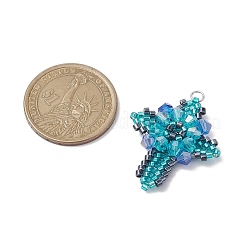 ガラスシードビーズペンダント  ナイロンワイヤー付き  丸カン付き  ミックスカラー  32.5x27~27.5x6mm  穴：3mm&nbsp;PALLOY-MZ00223