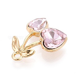 合金ラインストーンペンダント  チェリー  ゴールドカラー  ライトローズ  19x16x5.5~6mm  穴：1.8mm&nbsp;PALLOY-T092-24G-03