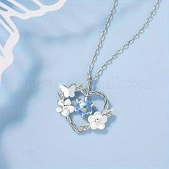 合金樹脂製ペンダント、花とハートのフレームペンダントネックレス（女性用）  プラチナ  コーンフラワーブルー  19.69インチ（50cm）&nbsp;WG3E827-01