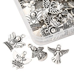 48pcs8スタイルチベットスタイルアロイペンダント  天使  アンティークシルバー  19~27x16.5~27.5x1.5~5.5mm  穴：1~2mm  6個/スタイル&nbsp;TIBE-FP0001-11