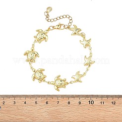 女性用304ステンレススチールリンクチェーンブレスレット  カメとヒトデ  ゴールドカラー  7.09インチ（18cm）&nbsp;BJEW-JB13630