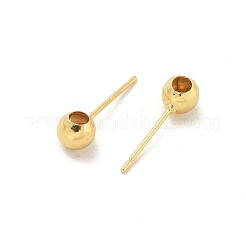 真鍮製スタッドピアスパーツ  ラウンド  18KGP本金メッキ  5mm  穴：2.5mm  ピン：17x0.8mm&nbsp;KK-G518-01G