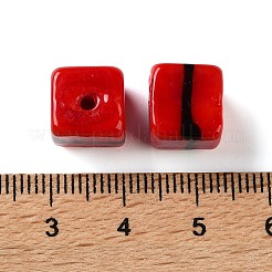 手作りランプワークビーズ  線付き立方体  レッド  10~10.5x10~11x10~11mm  穴：1.8mm&nbsp;FIND-H023-03A