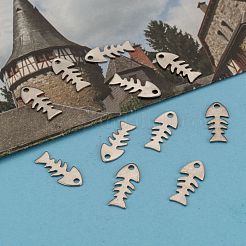 変色しにくいフィッシュボーン 201 ステンレススチールペンダント  ステンレス鋼色  18x8x1mm  穴：2mm&nbsp;STAS-R071-19