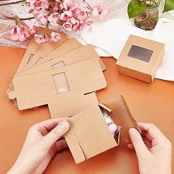 厚紙ギフト箱  PVCクリアウィンドウ付き  ギフト用の箱  正方形  キャメル  8x8x4cm&nbsp;CON-NB0001-29A